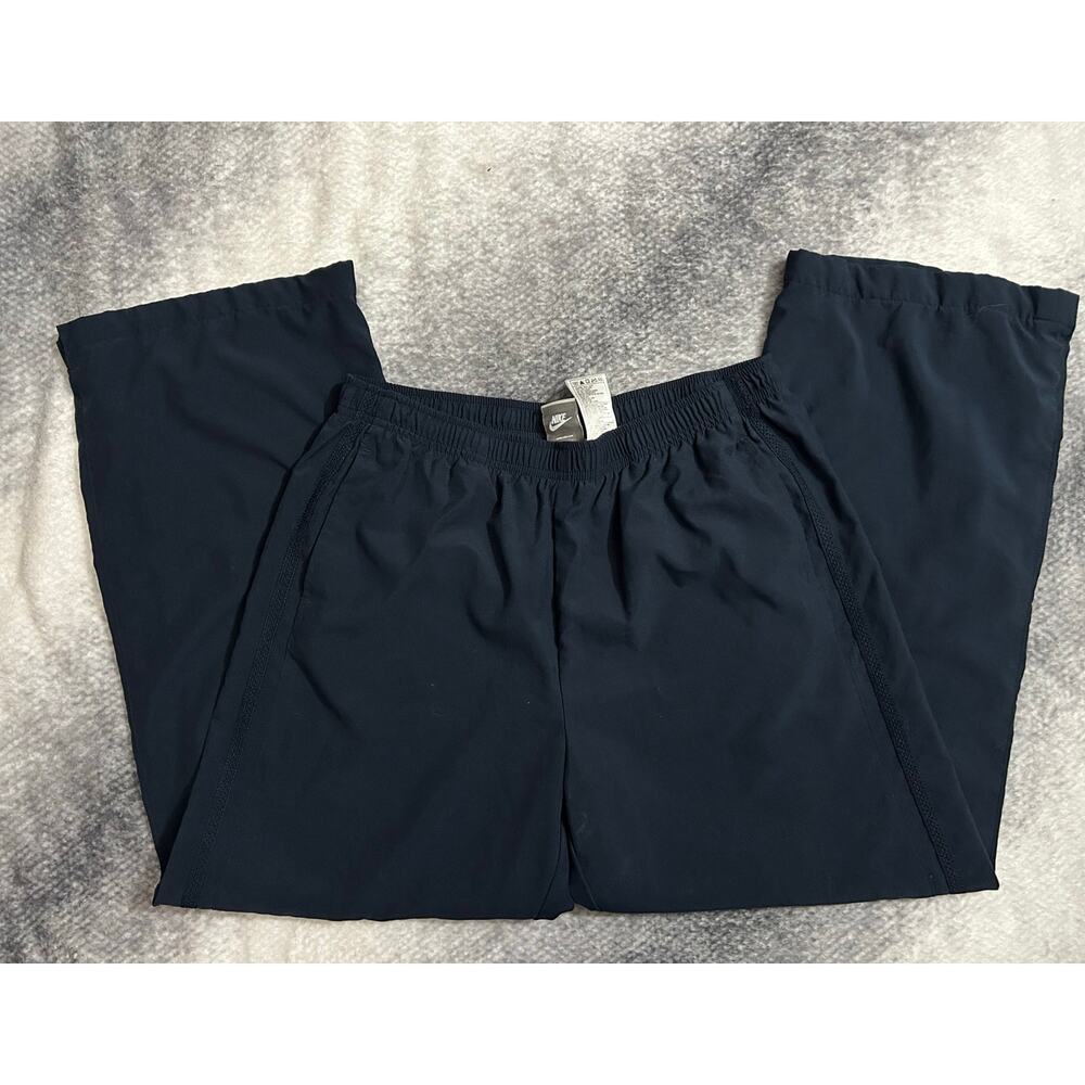 Nike Y2K Women Nylon Lined Track Straight Leg Sweatpants Navy Blue Large 12 - 14